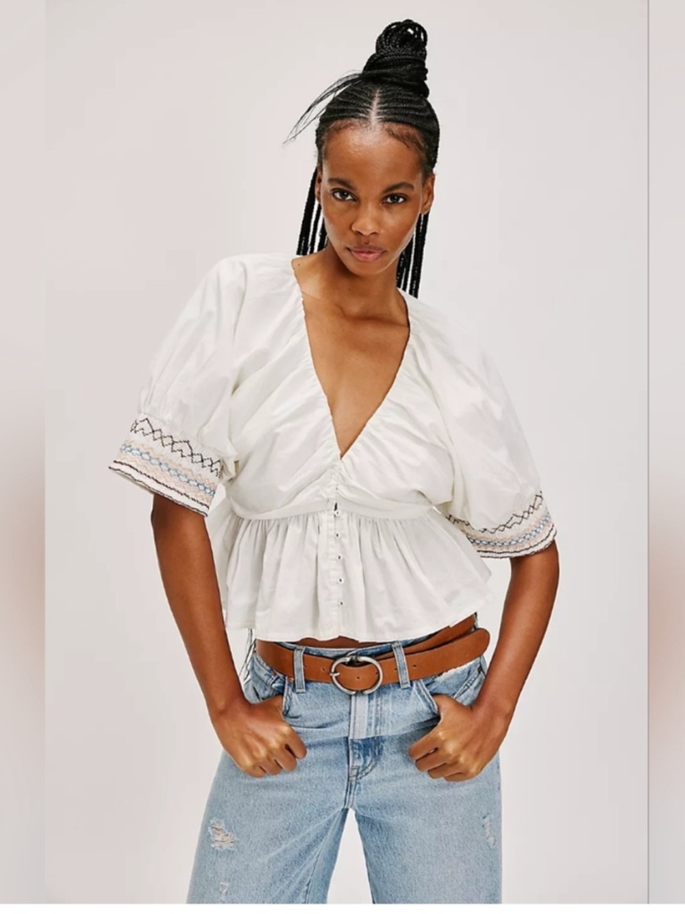 NWT Free People Where We Meet Smocked Blouse small